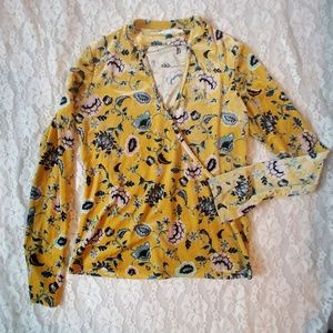 Current + Project Yellow Floral Velvet Keyhole Top